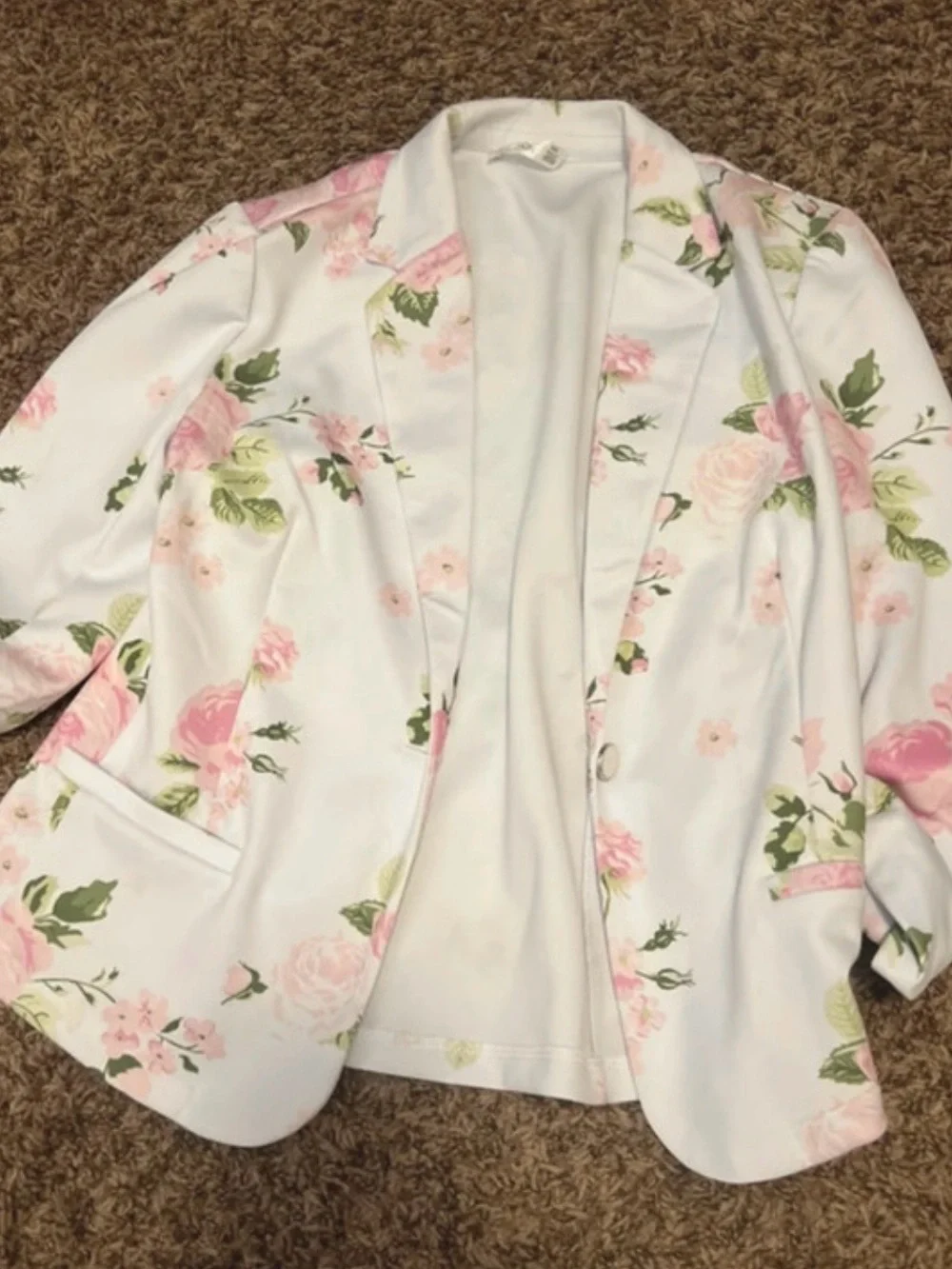 Floral Pink & White Women's Blazer Jacket - Picture 1 of 1